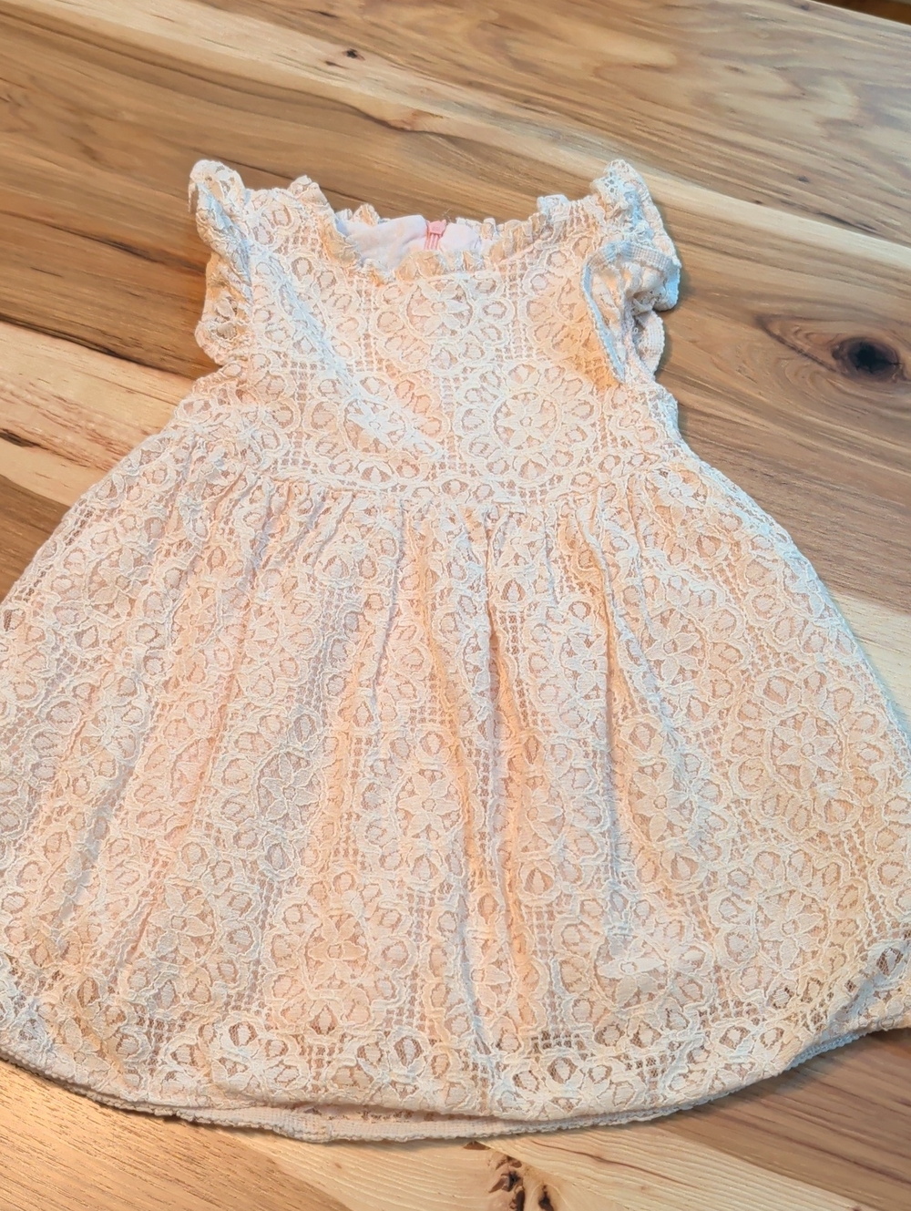 Girls Lace Overlay Dress in Light Peach